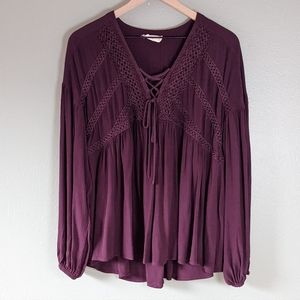 Altar'd State Dark Purple Boho Long Sleeve Blouse Size S fits like medium to lg